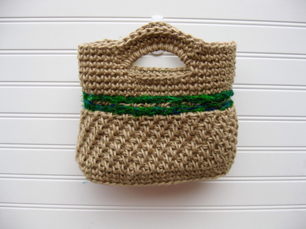 Natural Jute and Green Sari Silk Purse - handmade in the USA by Twisted Blossom Design