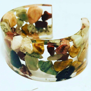 Rocks in Resin Cuff Bangle Earrings and Necklace Set