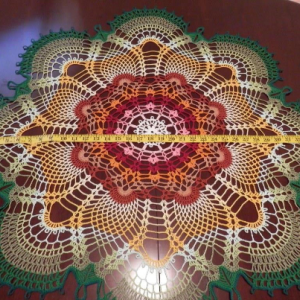 Stunning Handmade Crochet Tablecloth Doily, 36", "Rainbow Peacock Tail", Cotton 100%, FREE shipping