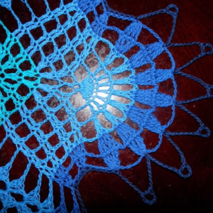 Stunning Real Handmade Crochet Doily, Blue,Round, 30", "Daisy Meadow", Cotton100%. USA FREE shipping