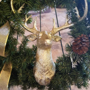 Christmas Holiday Champagne Deer Wreath Indoor Outdoor Door Decor