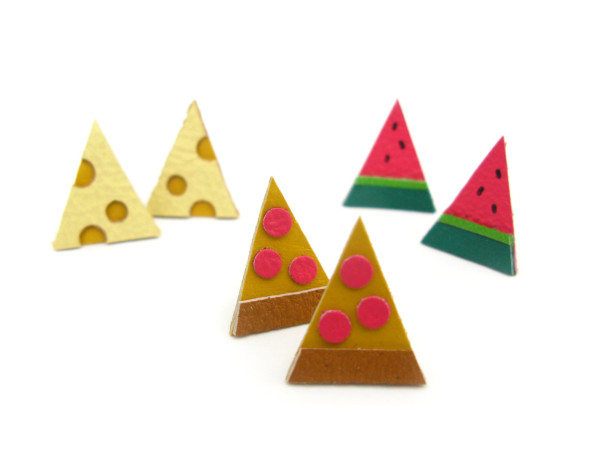 Leather Foodie Earrings | Cheese Earrings | Pizza Earrings | Watermelon Earrings | Leather Stud Earrings | Emoji Jewelry | Cheesehead