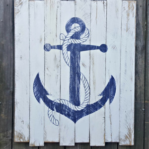 Large Handcrafted Distressed Reclaimed Wooden Anchor Sign