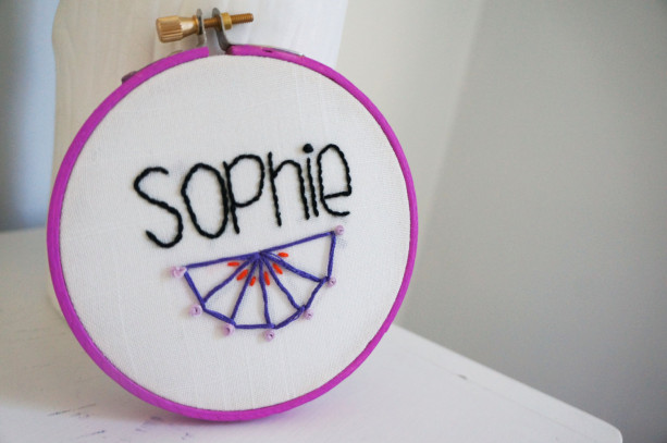 Personalized Nursery Decor, Embroidery Hoop Art, Orchid With Fan Stitch, Baby's Name Embroidery Hoop, Custom Baby Gift, Gifts for Baby