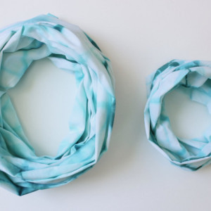 Mommy & Me Infinity Scarf Set in Teal Diamond - Hand Dyed Cotton - Ready to Ship