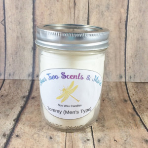 Tommy (Men's Type) 8 Oz Mason Jar, Scented Soy Candle, Handmade Candle, Soy Wax Candle, Natural Candle, Vegan Candle, Eco Friendly Candle