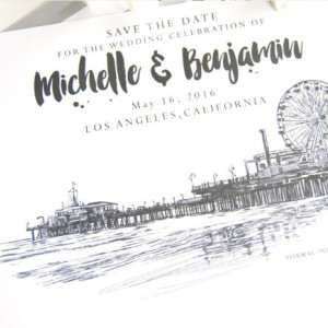 Santa Monica Pier Skyline Wedding Save the Date Cards (set of 25 cards)