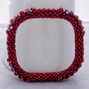 Red Square Bead Crochet Bangle