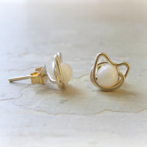 Small White Cat Stud, Gold Filled Posts, Pet Lover, Kitty Stud Earrings, Mother of Pearl Studs, Cat Jewelry, Kitty Cat, Cat Post Earrings