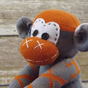 Sock monkey : University of Texas ( Bill ) ~ The original handmade plush animal made by Chiki Monkeys
