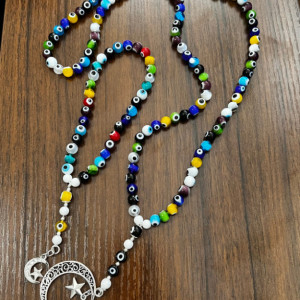 Evil Eye Prayer beads with Crescent and Star charm-gift for her Sunni Shiite