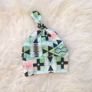Organic Newborn Baby Knotted Hat | Teal Tribal Print