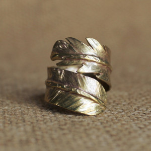 Brass Feather Adjustable Ring