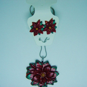 Red poinsettia pendant (chain not included) and studs or dangles, Christmas Jewelry, Christmas Pendant