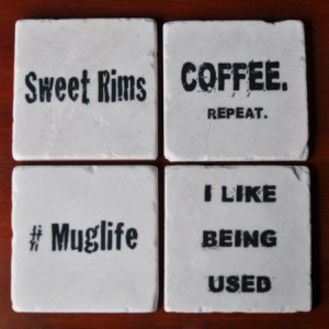 Muglife Coasters. Coffee Repeat. Ideal for Wedding, Anniversary, Birthday, Christmas, Valentine's Day, Funny Coasters, Unique Gift. Handmade