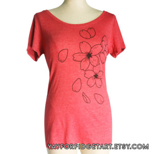 Heather Red Sakura, Cherry Blossom Organic Women's Scoop Neck T-Shirt, Triblend, Screen Printed, Gifts For Her, Made in USA