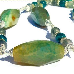 Bead and Stone Wire Necklace Blue and Green Accents