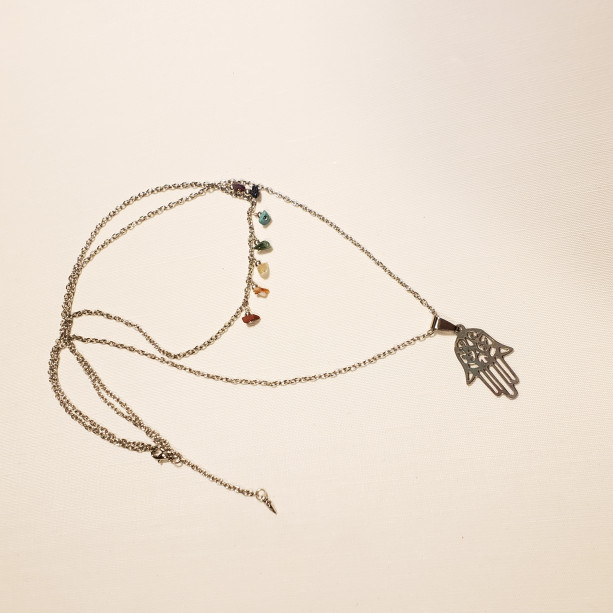 Hamsa Pendant Necklace with 7 Chakra Gemstones