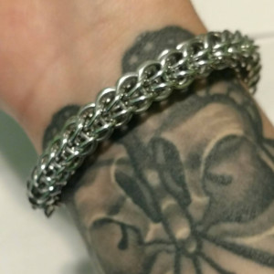 Silver chainmaille bracelet Full Persian weave 6 in 1