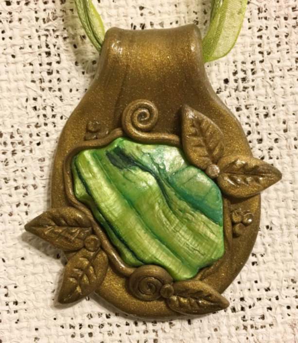 Metallic Gold Hand Sculpted Polymer Clay Pendant