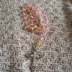 SOLD - Pink Floral Rosary Beads