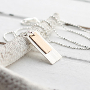 Layered Silver and Gold Hammered Rectangle Necklace
