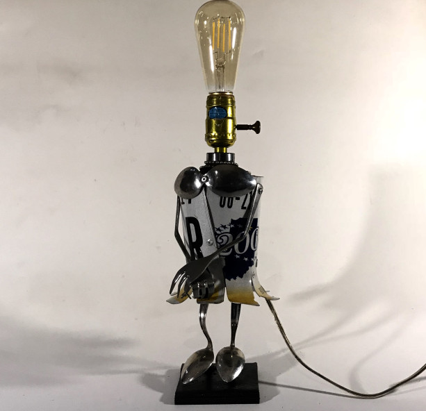 Mrs. Plate Assemblage Lamp Robot by Jeffery Weatherford