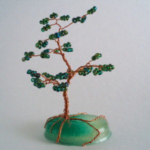 Brown Wire and Green Glass Bead Bonsai Tree