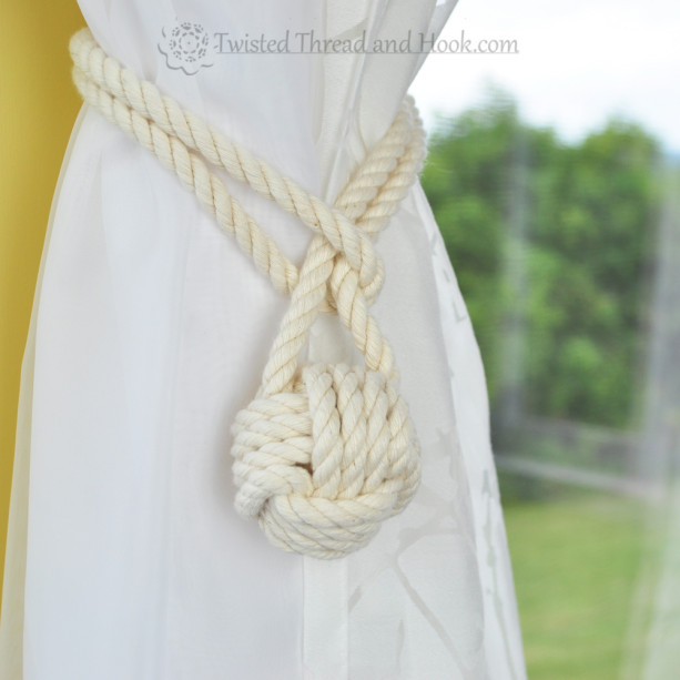 1 Pair of Monkey Knot Curtain Tiebacks - Nautical decor tiebacks - Rope Decor - Monkey Fist Tiebacks
