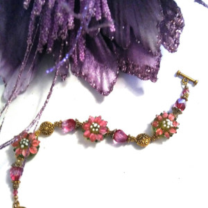 Lampwork Glass Beaded Bracelet, Lampwork Jewelry, Floral Beaded Bracelet, Butterfly Crystals, Beaded Jewelry Sale, Flower Bracelet, Spring