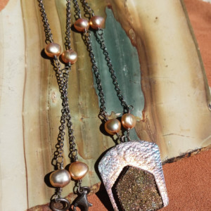 Druzy set in Sterling with Patina