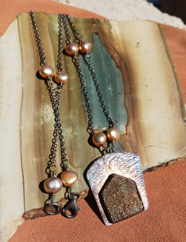 Druzy set in Sterling with Patina