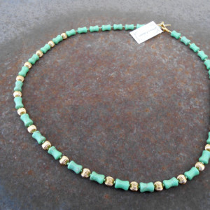 Necklace-Mint Green Howlite-Bone Shaped beads, Gold Platted Beads