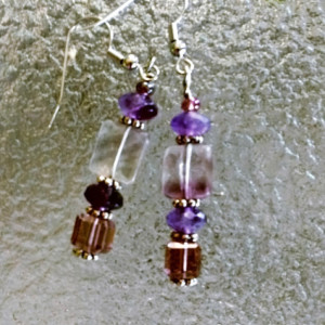 Purple Czeh Glass Dangle Earrings