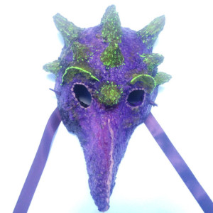 Purple Dinosaur/Creature Handmande One of a kind Mask Glows In Dark Wall Art