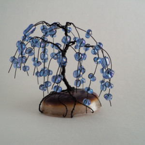 Black Wire and Blue-Purple Glass Bead Bonsai Tree