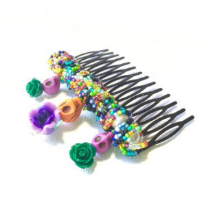 Extra Large Orange, Purple, and Green Colorful Day of the Dead Comb