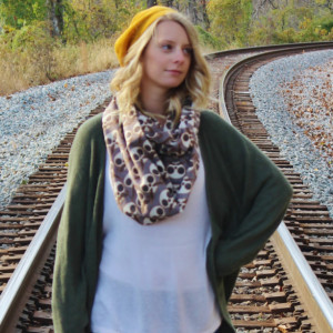 I Mustache You a Question Skully Steel Brown Infinity Scarf, Women's Skull Mustache Loop Scarf
