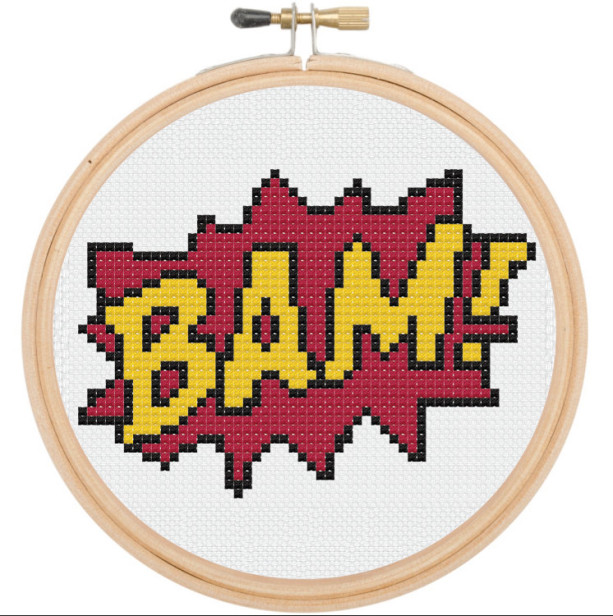 BAM Comic Book Sound Effect Retro Cross Stitch DIY Kit Needlework Embroidery Beginner