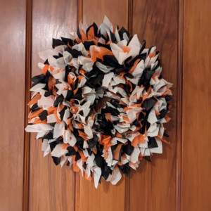 Black Orange and White Handmade Wreath