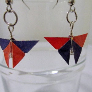 Upcycled butterfly origami earrings - color block red and navy print – recycled – repurposed – green – eco friendly  – upcycled paper