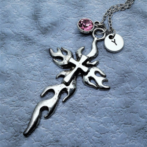 Personalized Flame Cross Necklace 