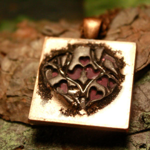 Purple love birds in copper pendant with necklace