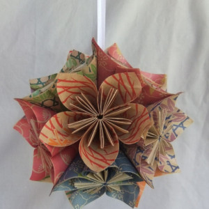 The Natural Origami Flower Ornament, Christmas Tree Ornament, Christmas Decor, Fan Pull, Origami Ball, Origami Ornament, Wedding Decoration