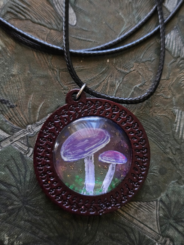 Purple Mushrooms Pendant Necklace