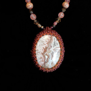 Necklace/Earrings- Crazy Lace Agate with Bead Bezel/Necklace - ID 56