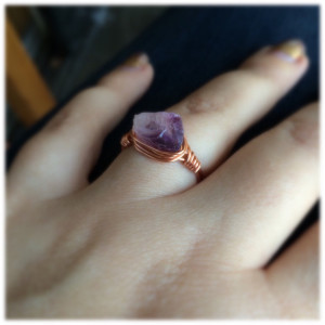 Raw Amethyst Wire Wrapped Ring in Copper, Gold, or Silver