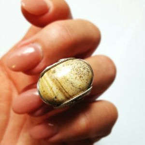 Handmade Picture Jasper Ring Size 7.5 - 8.5, sterling silver 