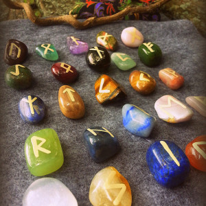Rune Set: Elder Futhark-Handpainted-Semi Precious Gemstones-Lapis, jade, quartz,hematite, and more