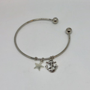 Anchor and Star Bangle Charm Bracelet - Nautical Charms Jewelry